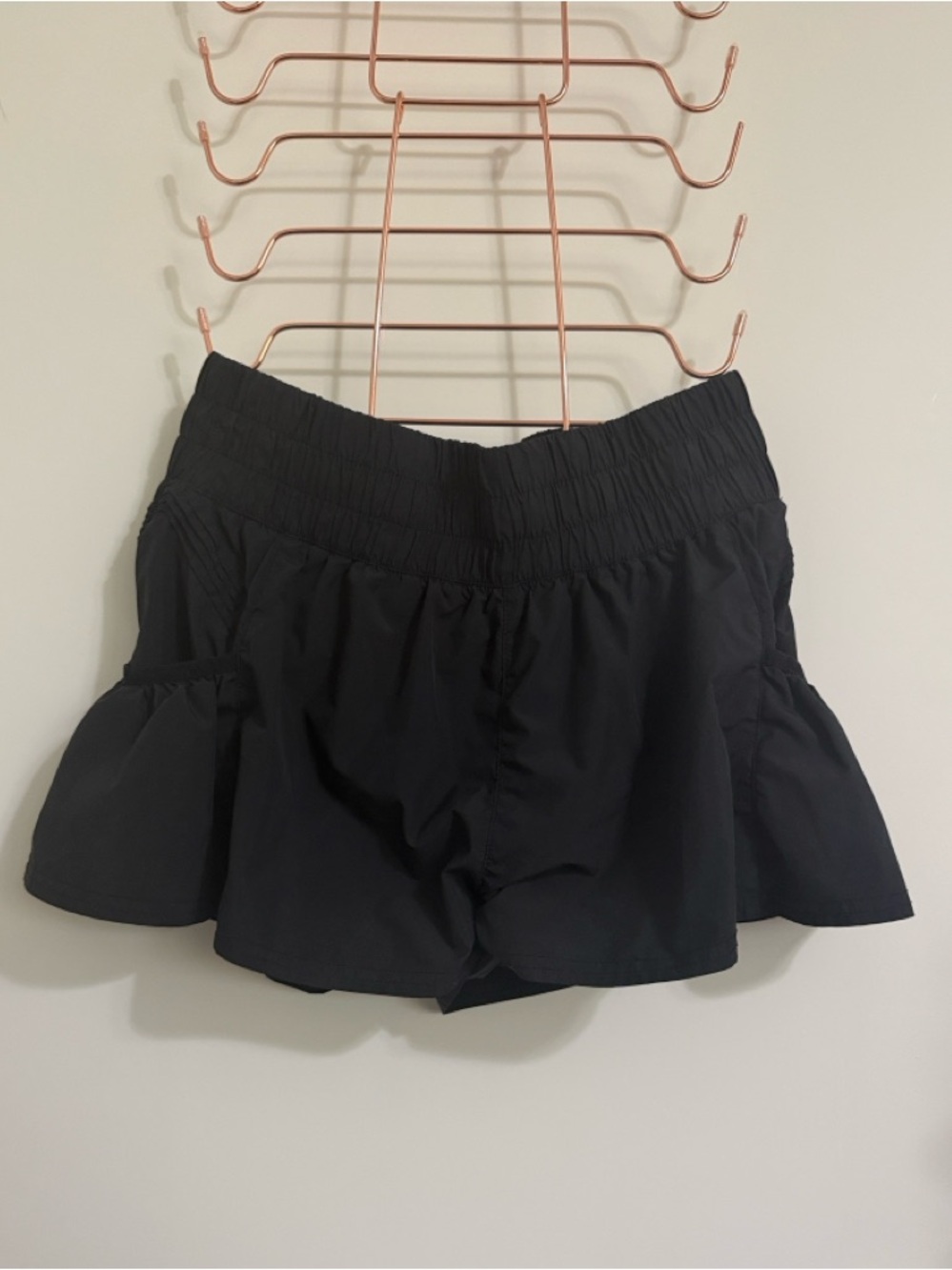 Free People Black Ruffle Hem Athletic Shorts